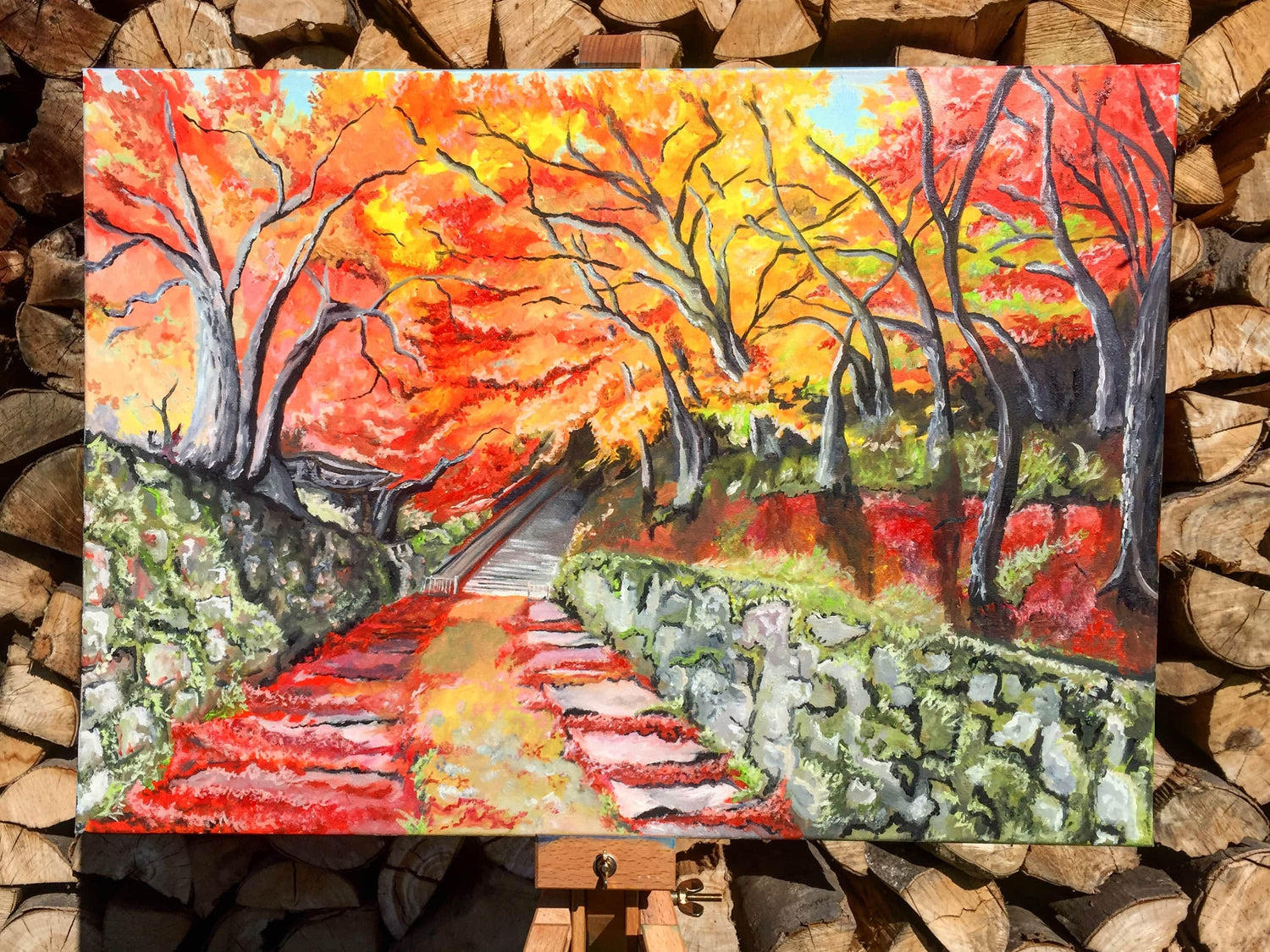 Path to Serenity is a mystic fall painting featuring vivid autumn shades, radiating warmth and grounding energy that evokes peace and inner balance.