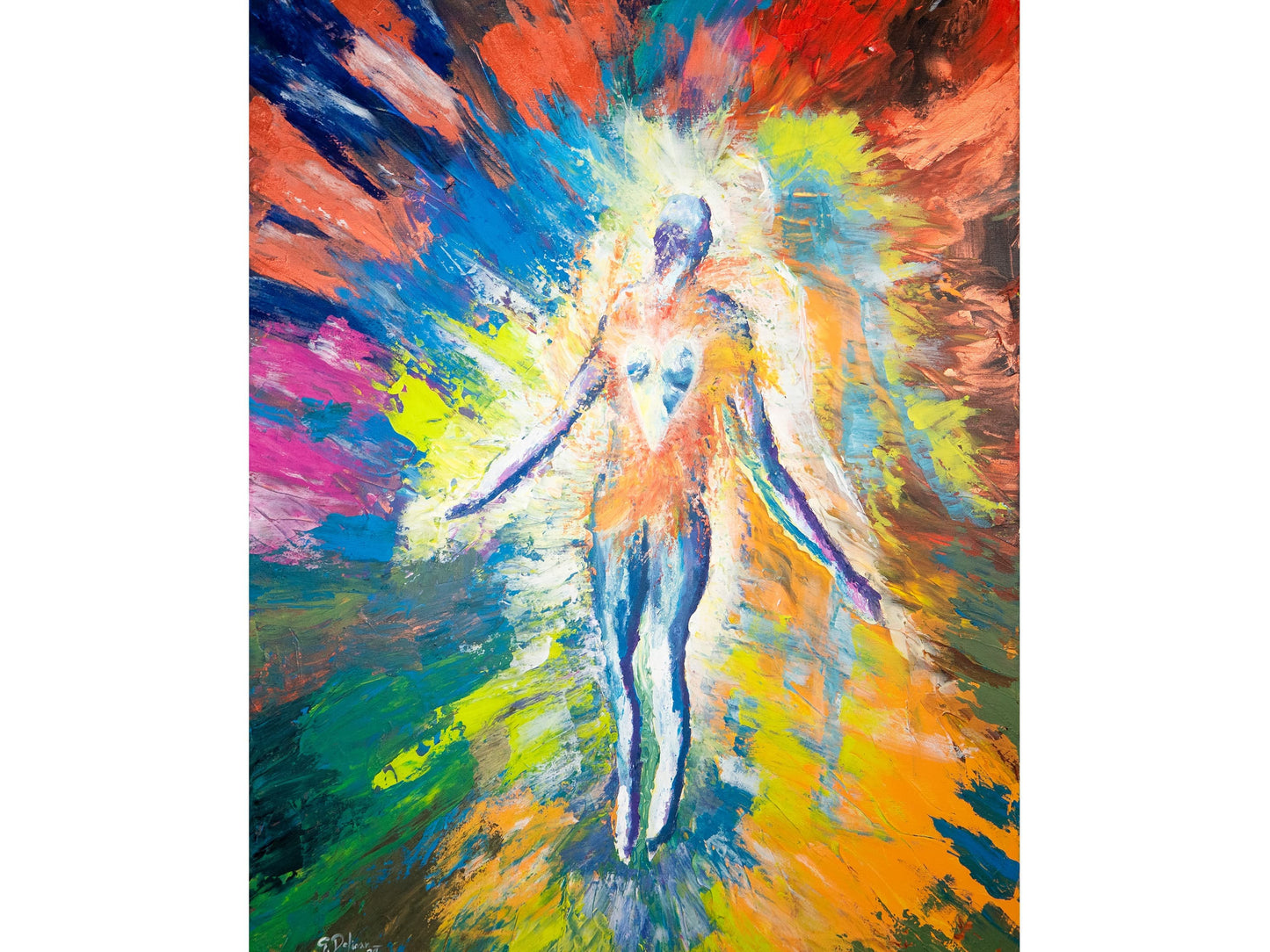 The painting "The Evolution of Self" uses layered art expression to portray personal growth and the unfolding complexity of human identity.