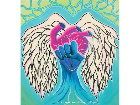 Strength is in the Heart | Angel Wings | Inner Strength | Motivation | Intuitive Original Painting