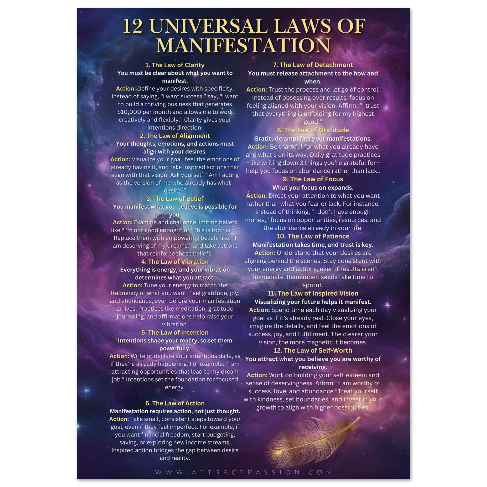 12 Universal Laws of Manifestation | Poster (Premium Semi-Glossy Print ...