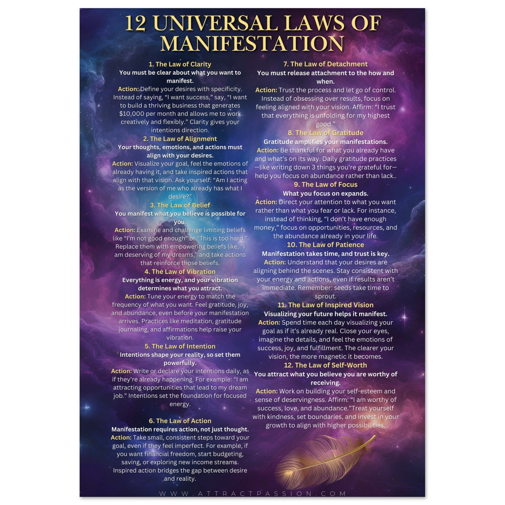 20 Universal Laws of Manifestation Poster – Premium Semi Glossy Print