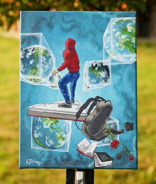 Between The Worlds illustrates moving forward through a dreamlike space, where past and future meet, symbolizing transformation and inner evolution.