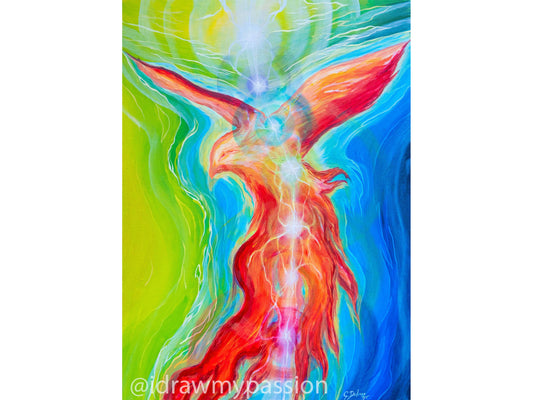 Phoenix Vol.2 painting showing transformation and rebirth, burning down past to allow evolved self to rise into aligned future