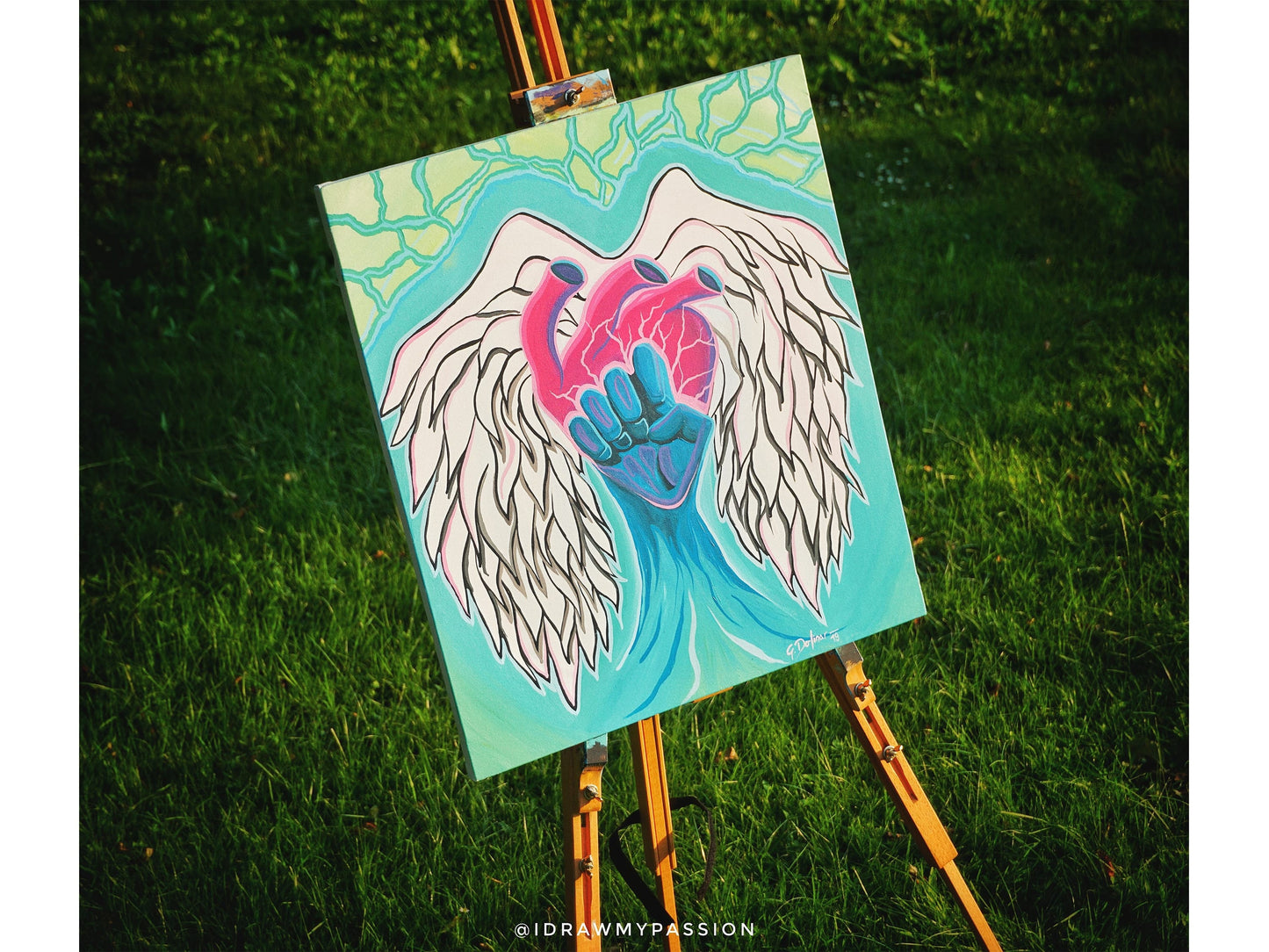 Strength is in the Heart | Angel Wings | Inner Strength | Motivation | Visionary art by @AttractPassion | Intuitive Original Painting