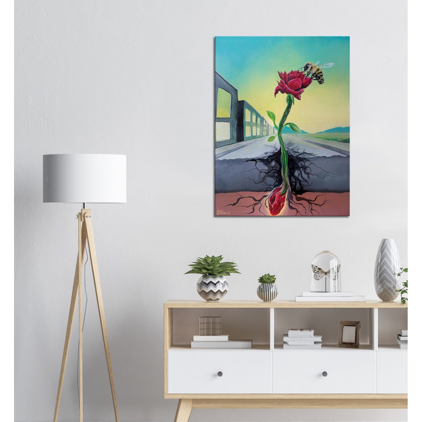 Rose, die durch den Beton wuchs | Beharrlichkeit | Evolution | Leinwanddruck