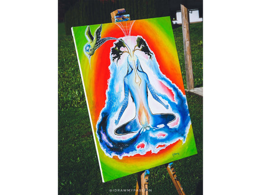 Creative Consciousness painting inspires creativity, showing how inner inspiration grows into ideas that manifest & fly into the world to inspire others through art & iinnovation.