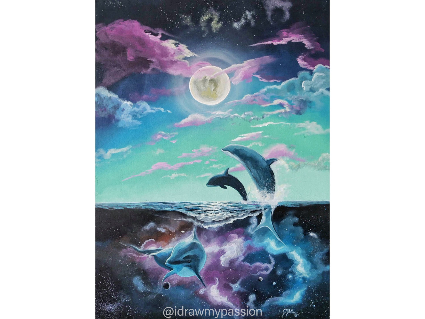 Full Moon Magic - Ocean Wall Art portrays a moonlit sea evoking emotional depth, personal growth, and the beauty of intuitive expression.