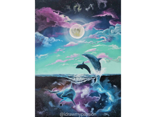 Full Moon Magic - Ocean Wall Art portrays a moonlit sea evoking emotional depth, personal growth, and the beauty of intuitive expression.