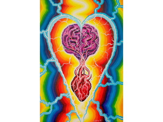 Abstract painting symbolizing the harmony between heart and mind, inspired by the concept of Heart Brain Coherence and inner emotional alignment.