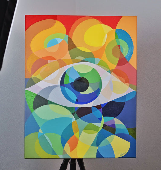 I See You painting with random colored patterns forming complete artwork with eye representing knowing and understanding
