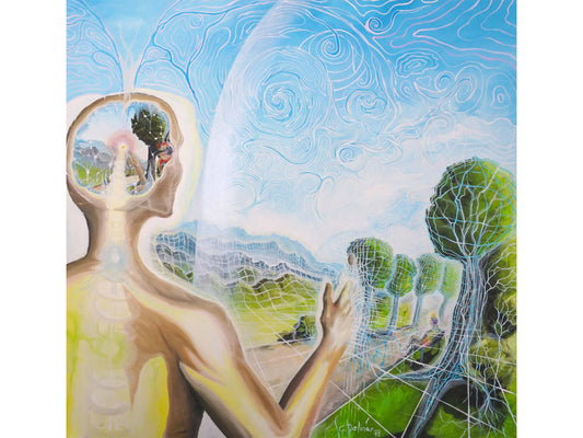 The painting Perception of Maya embodies philosophy art, illustrating the tension between illusion and truth through symbolic, thought-provoking imagery.