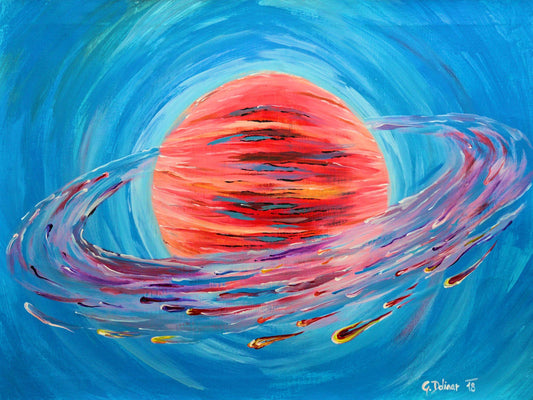 The Planet of Energy painting featuring vibrant colors that radiate positivity, emotional energy, and visual harmony through a cosmic-inspired design.