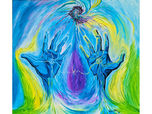 We Are Energy painting featuring vibrant, flowing colors representing energy and life—an uplifting piece of art for depression relief.